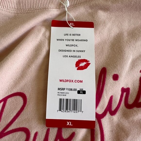 Wildfox Statement Sweathsirt But First Cocktails Blush Pink Sz XL - Picture 10 of 13